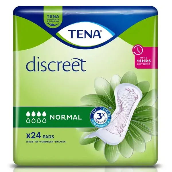 Absorventes higiênicos TENA Lady Discreet, tamanho normal, pacote com 24 unidades.