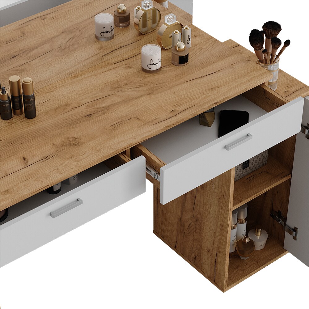 Vicco Schminktisch Regina Eiche Weiß 130 cm mit 2 Schubladen