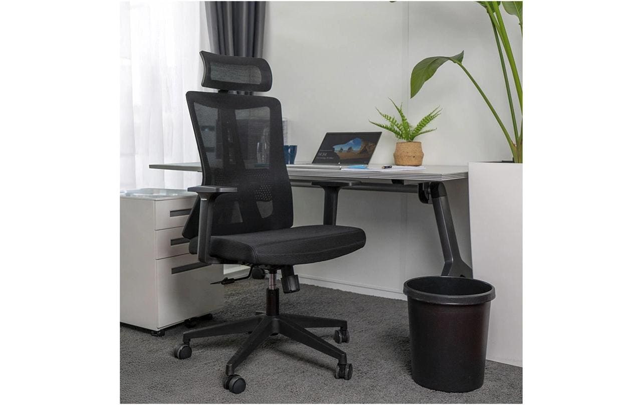 Bürostuhl ErgoFlex Schwarz<br>Drehbarer Stuhl mit Armlehnen und Kopfstütze