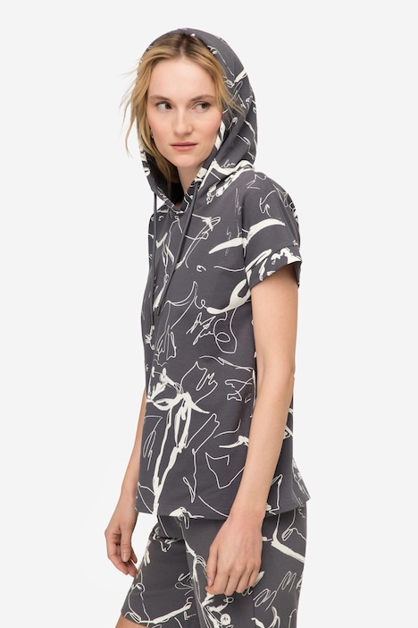 Hoodie, Sweater, oversized, Robben Print, Kapuze, Halbarm