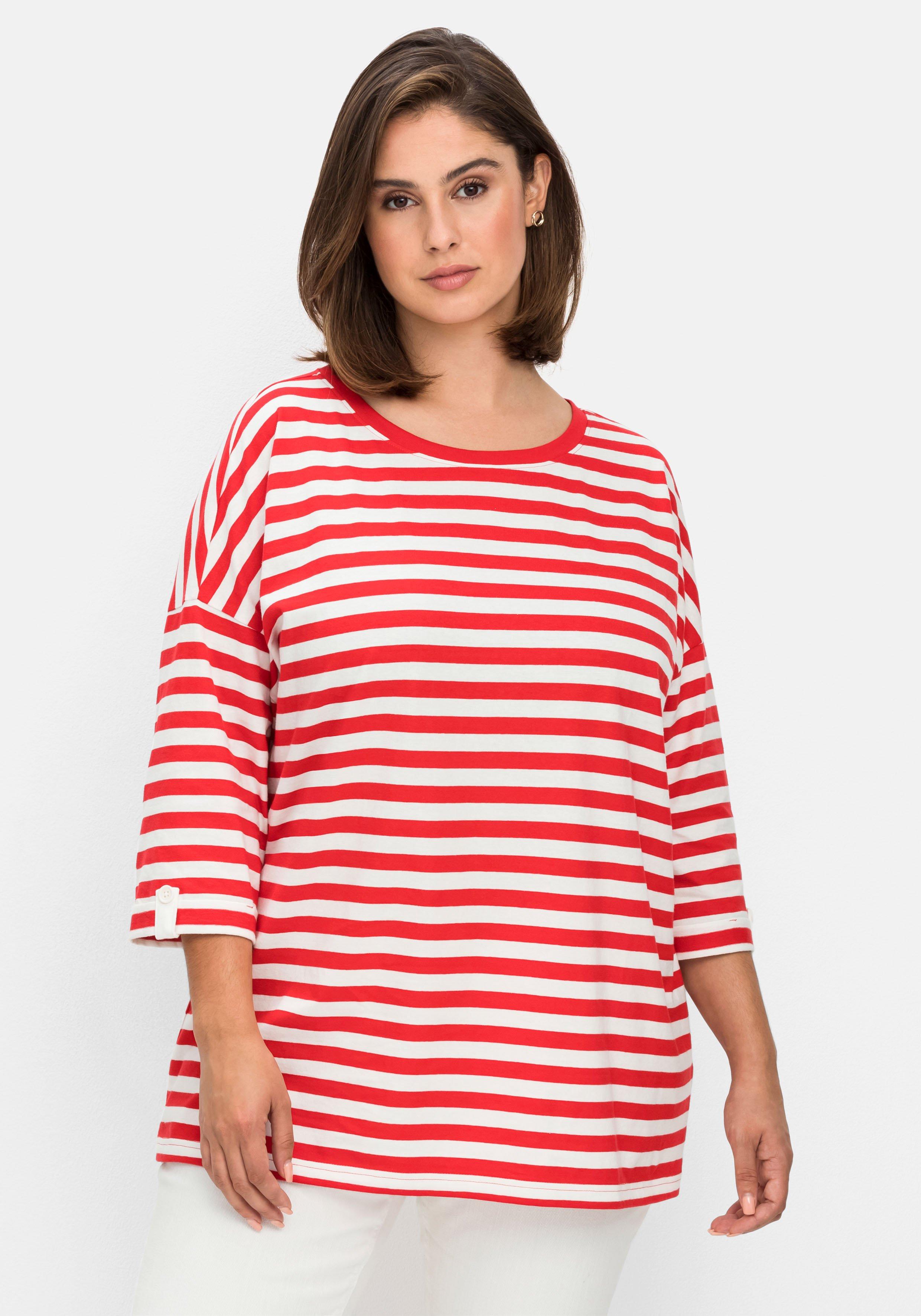 Ringelshirt mit überschnittenen Schultern, 3/4-Arm