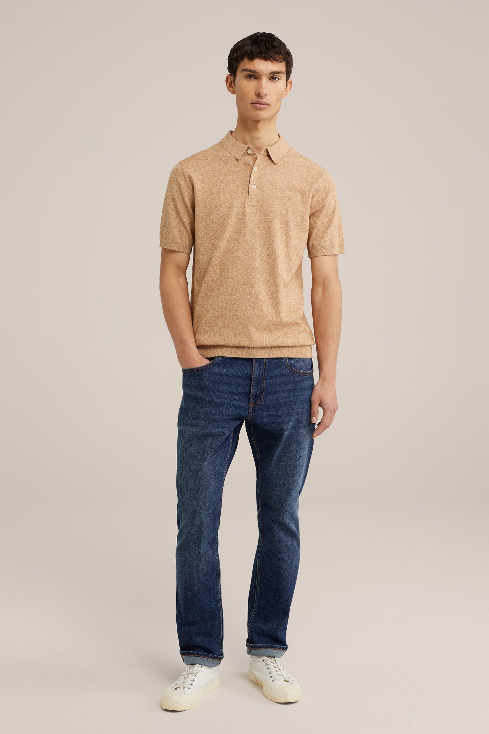 fijngebreide polo WE Fashion Lichtbruin