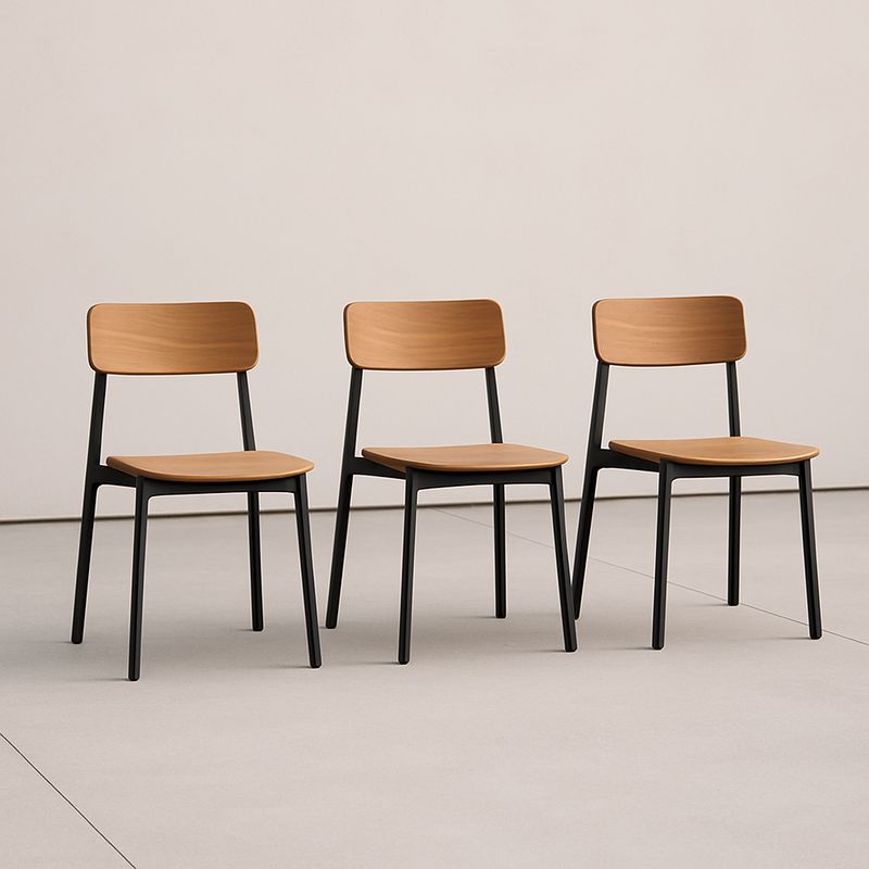 3er-Set Holzstühle mit Metallrahmen in Schwarz