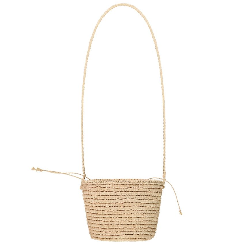 Sac bandoulière en raphia tressé avec fermeture pour fille - Ecru
