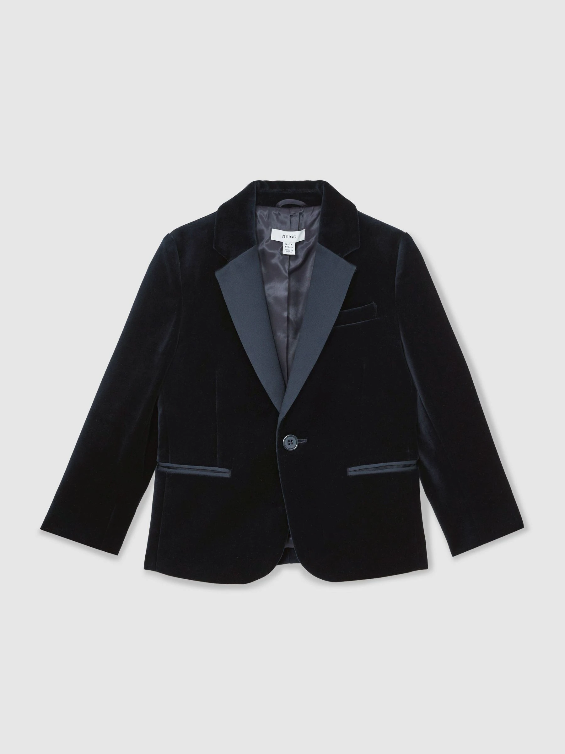 Marineblauw - Reiss Ace smoking blazer van fluweel met enkele knopenrij
