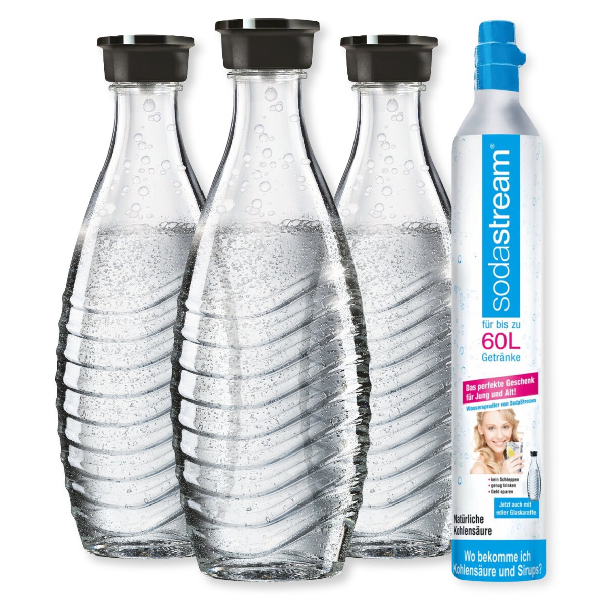 SodaStream Reservezylinder + 3 x Glaskaraffe