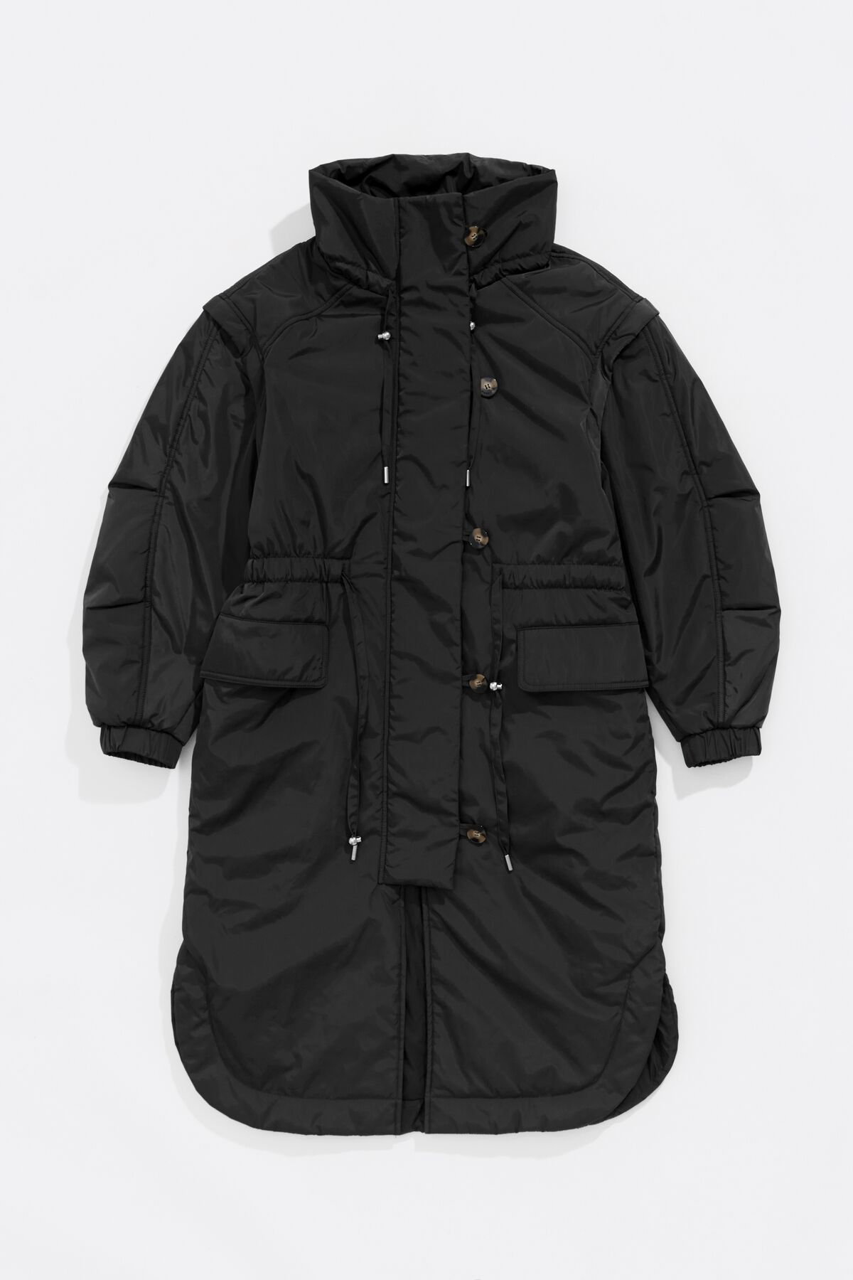 Casaco longo preto acolchoado