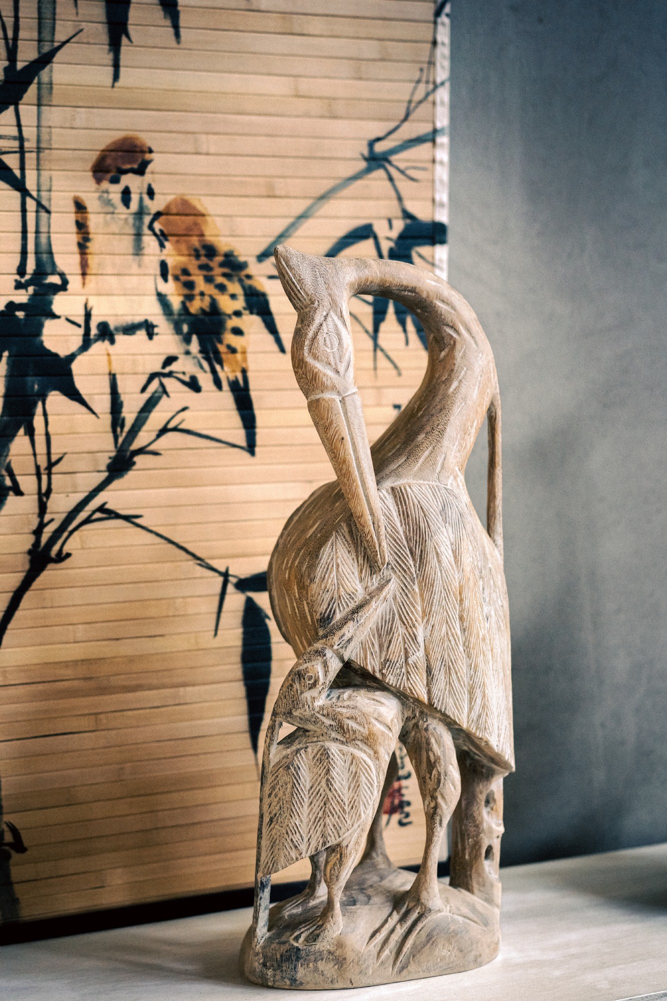 Massivholz-Figur 'Reiher', natur, H 62 cm, B 22 cm, L 16 cm von fischer's lagerhaus