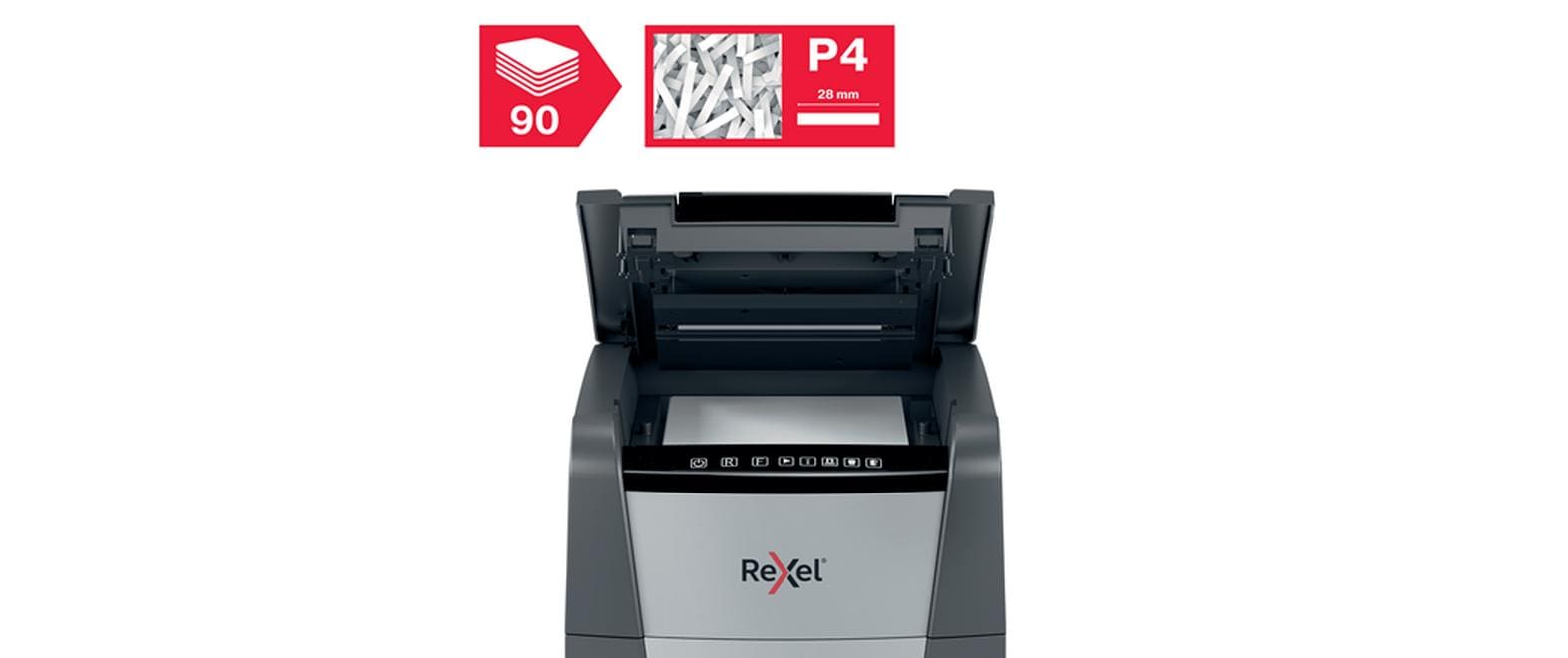 Aktenvernichter Optimum AutoFeed+ 90X P-4, 90 Seiten<br>Automatischer Schredder (auto) für sichere Vernichtung vertraulicher Unterlagen (bis zu 90 Blatt)