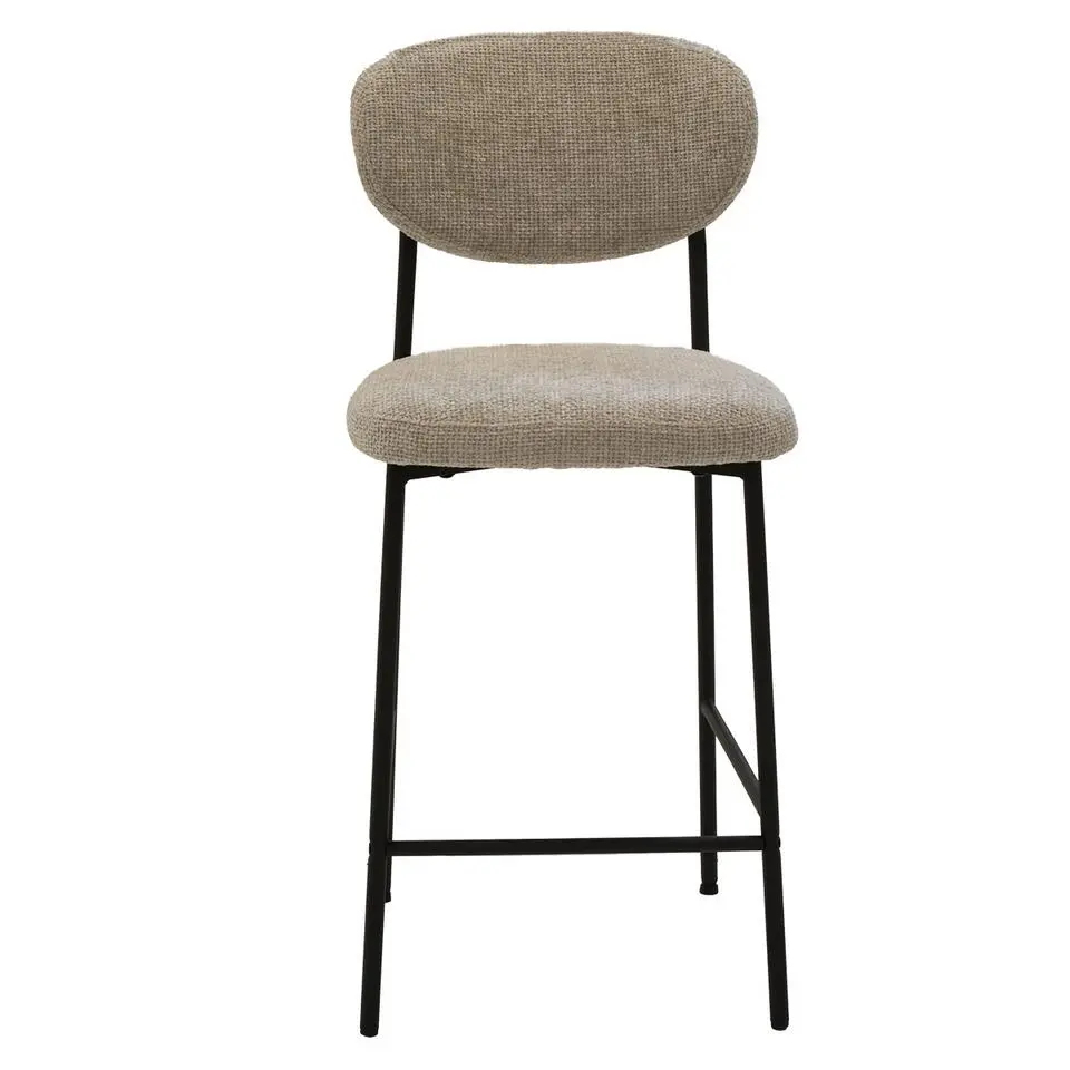 Barstoel Beige Stof - Zithoogte 65cm - 44x50x97cm - Vajèn - Set van 2