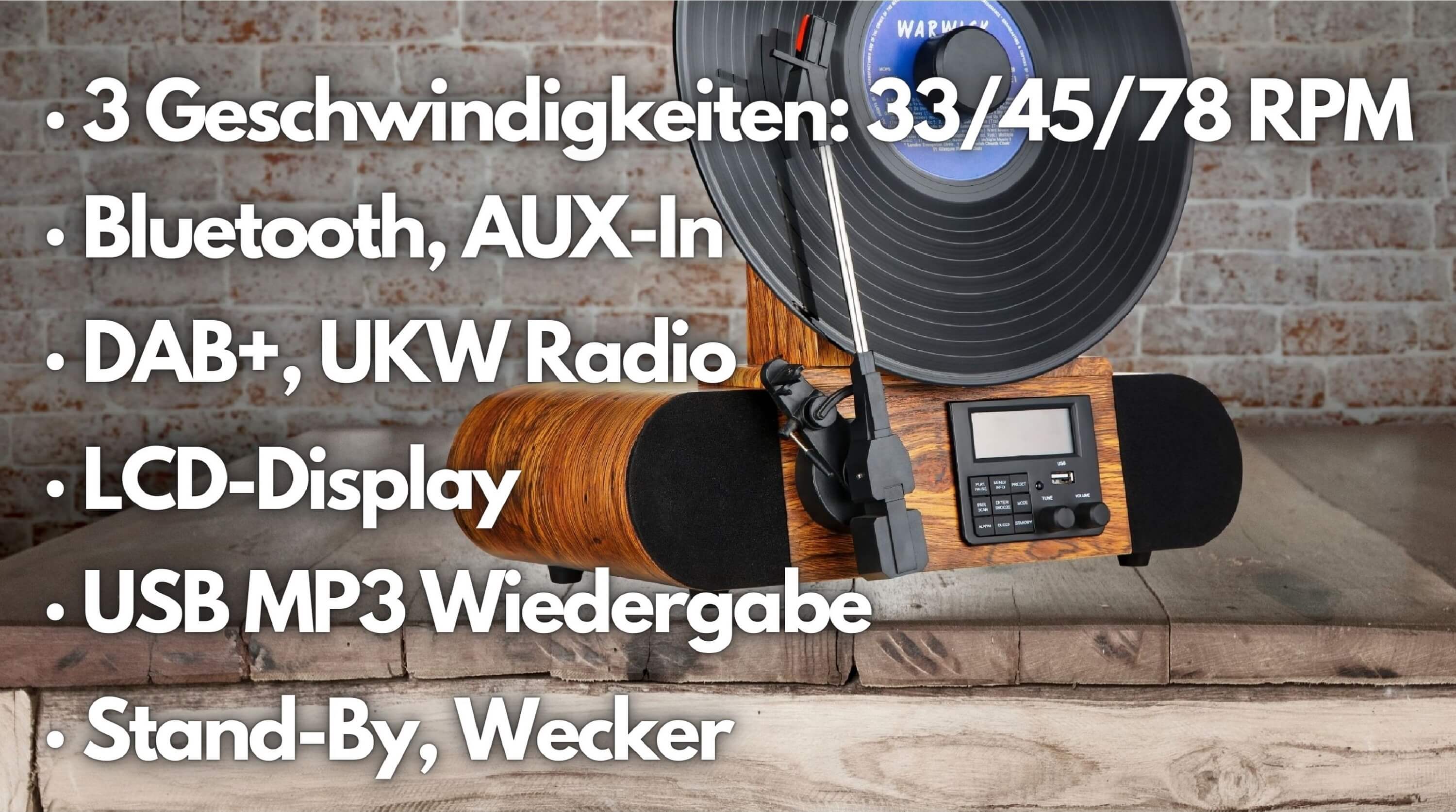 Cyberlux Vertikal Plattenspieler USB Bluetooth DAB+ Fernbedienung