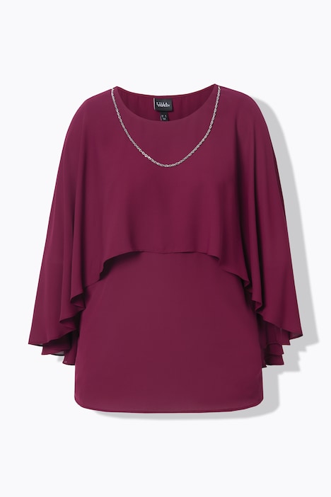 Bluse, Krepp, Schulter-Überwurf, abnehmbare Kette