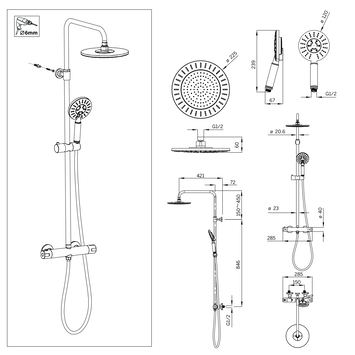 Tiger regendoucheset Akcent zwart/messing incl kraan en handdouche met 3 straalstanden