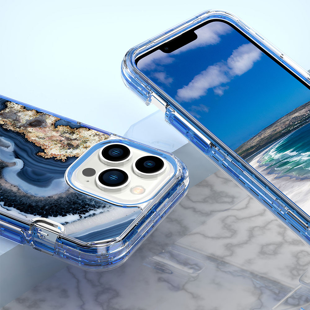 iPhone 14 Pro Hybrid Hülle TPU Bumper mit Acryl Rückseite im Marble Marmor Design - Style 1