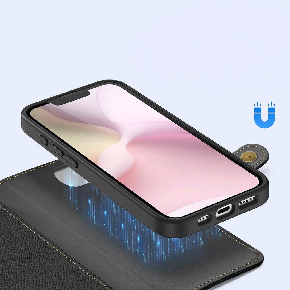 iPhone 16e Leder Tasche mit Kartenfächer   Münzfach   MagSafe Schutzhülle - Schwarz