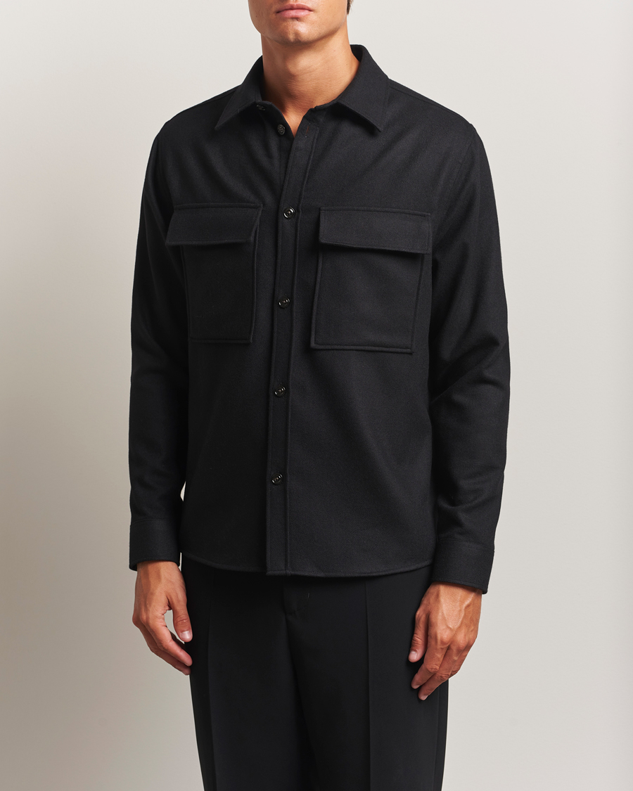 J.Lindeberg Flat Wool Overshirt Black