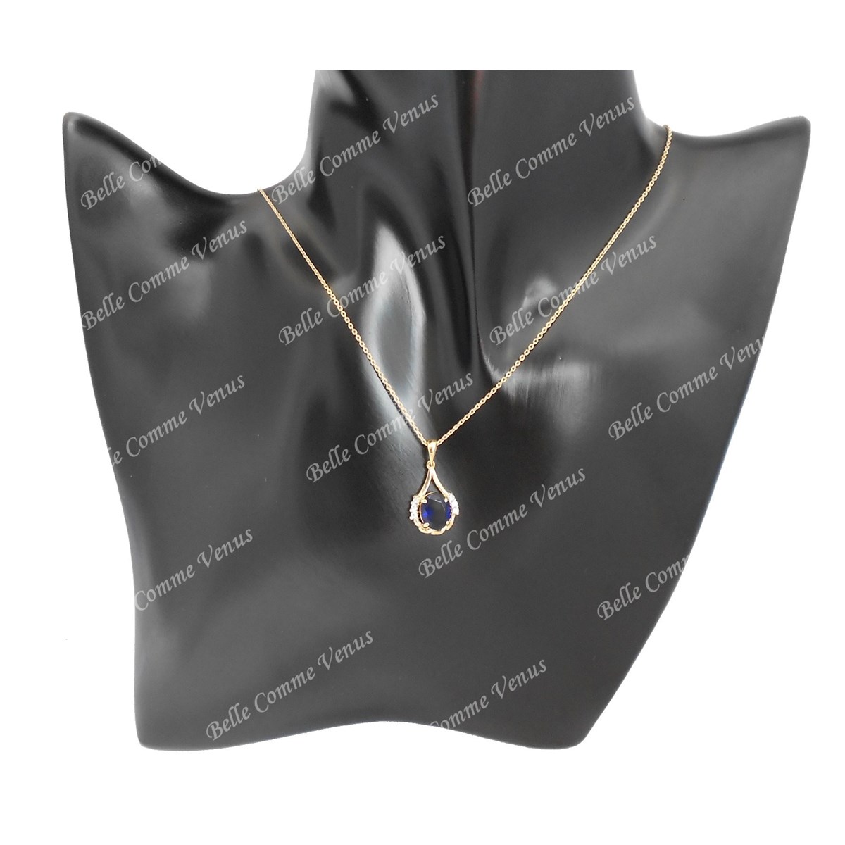 Collier goutte oxyde de zirconium bleu roi Plaqué OR 750 3 microns