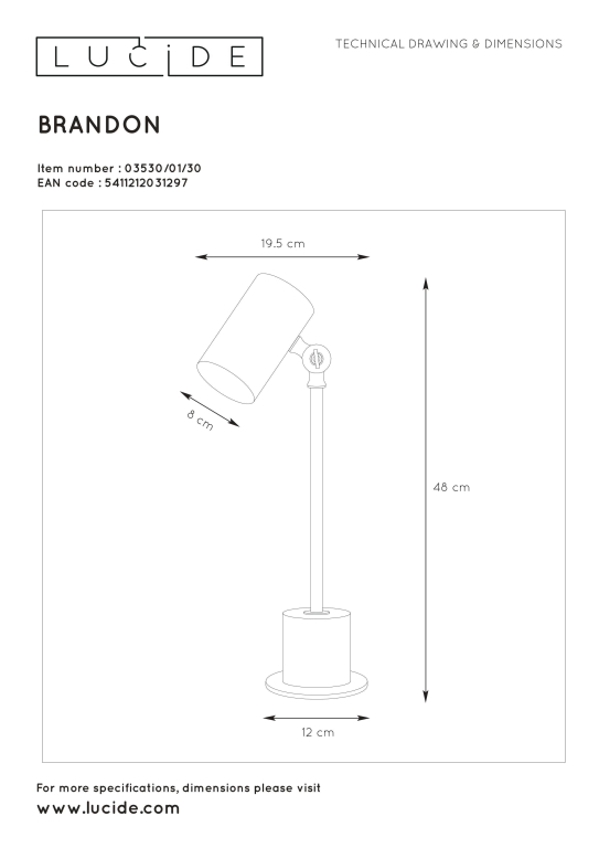 Lucide Brandon bureaulamp zwart