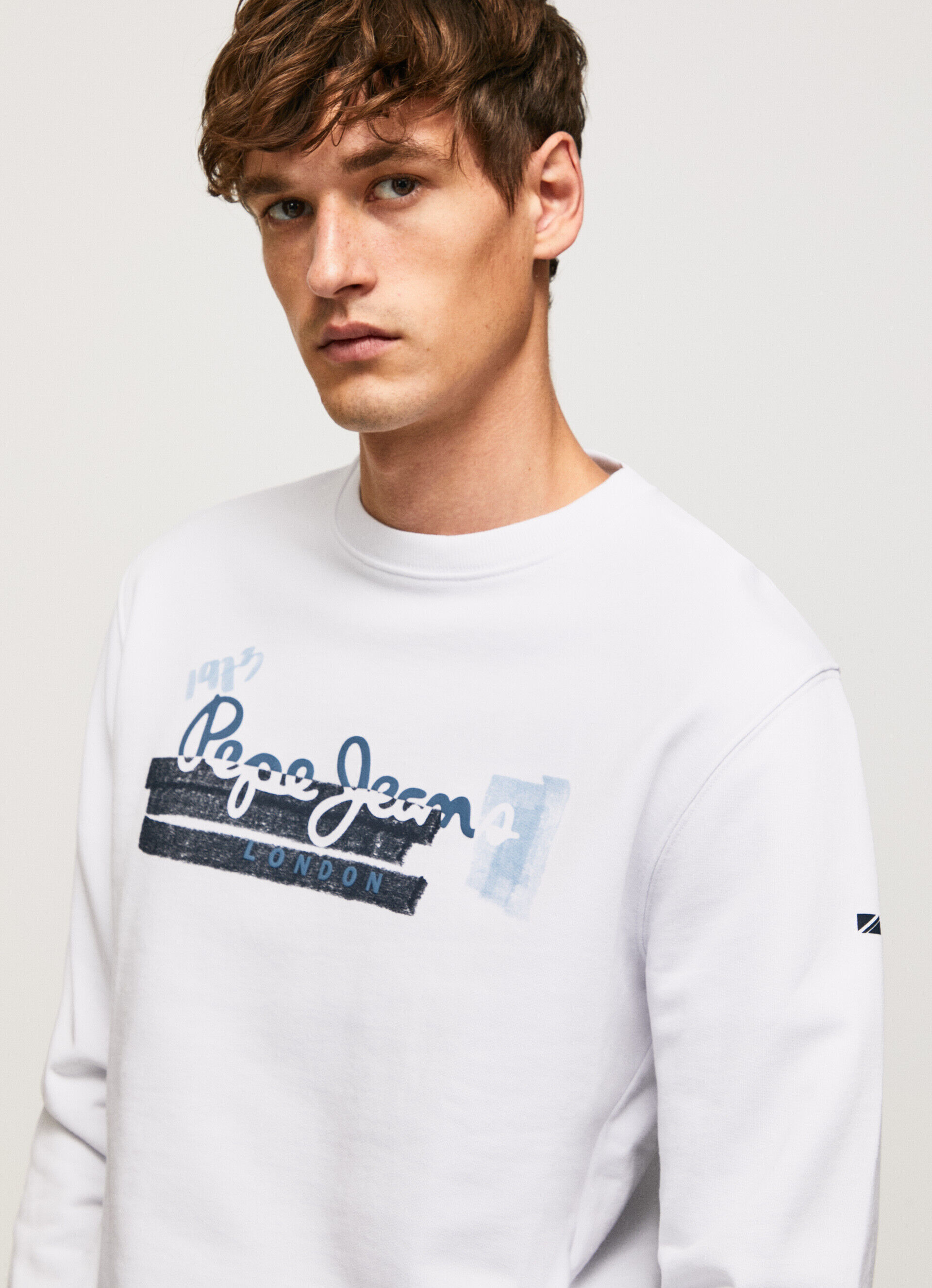 Moletom de algodão com gola redonda - branco