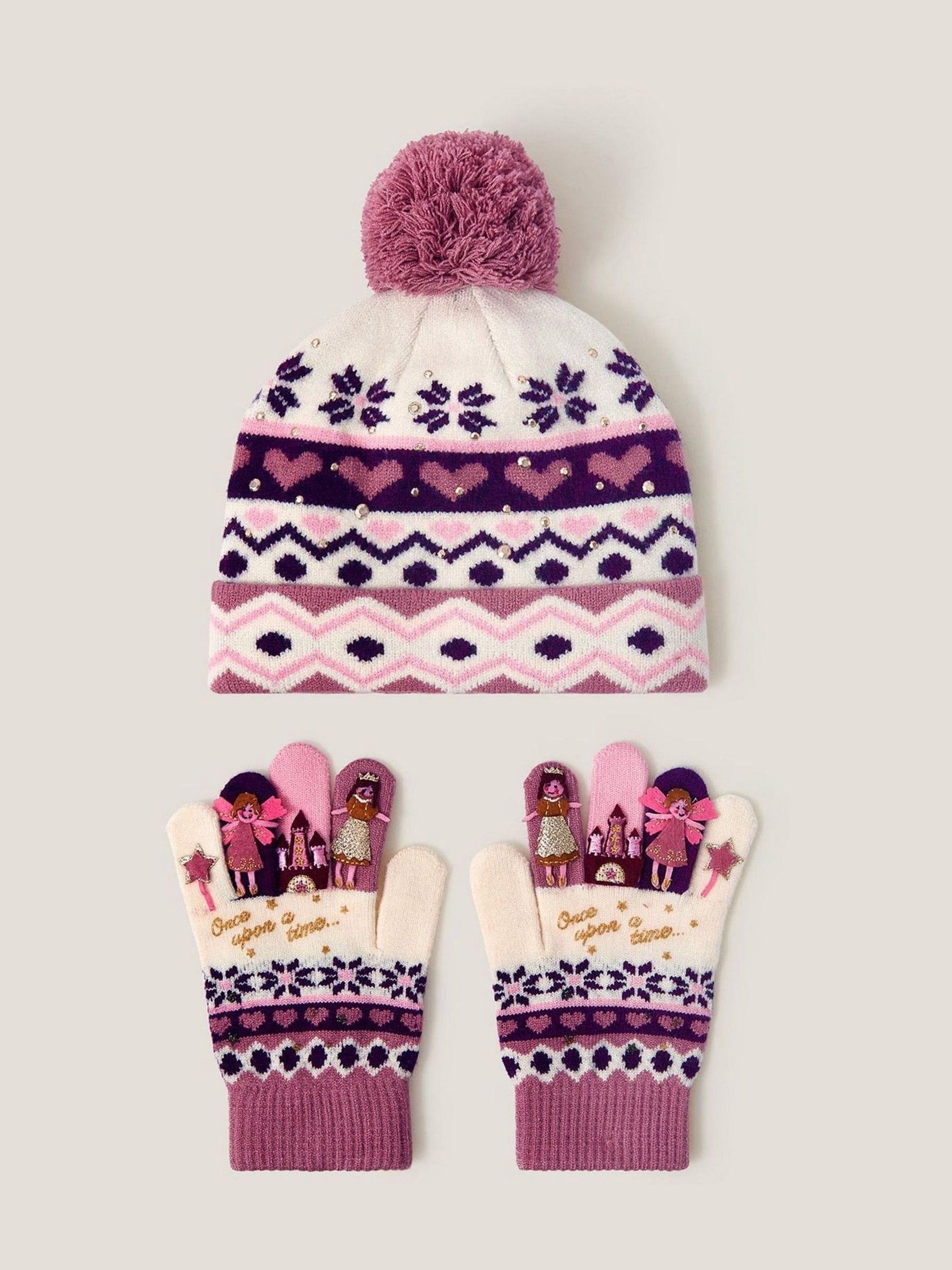 Monsoon Princess muts en Handschoenen met Fair Isle motief en bobbeltjes Set