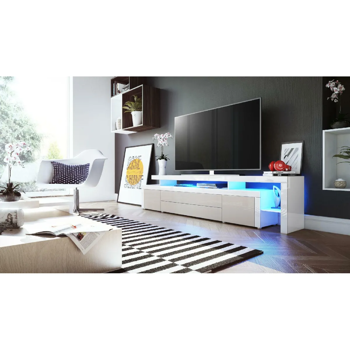 MPC Meuble TV Blanc/Sable avec LED