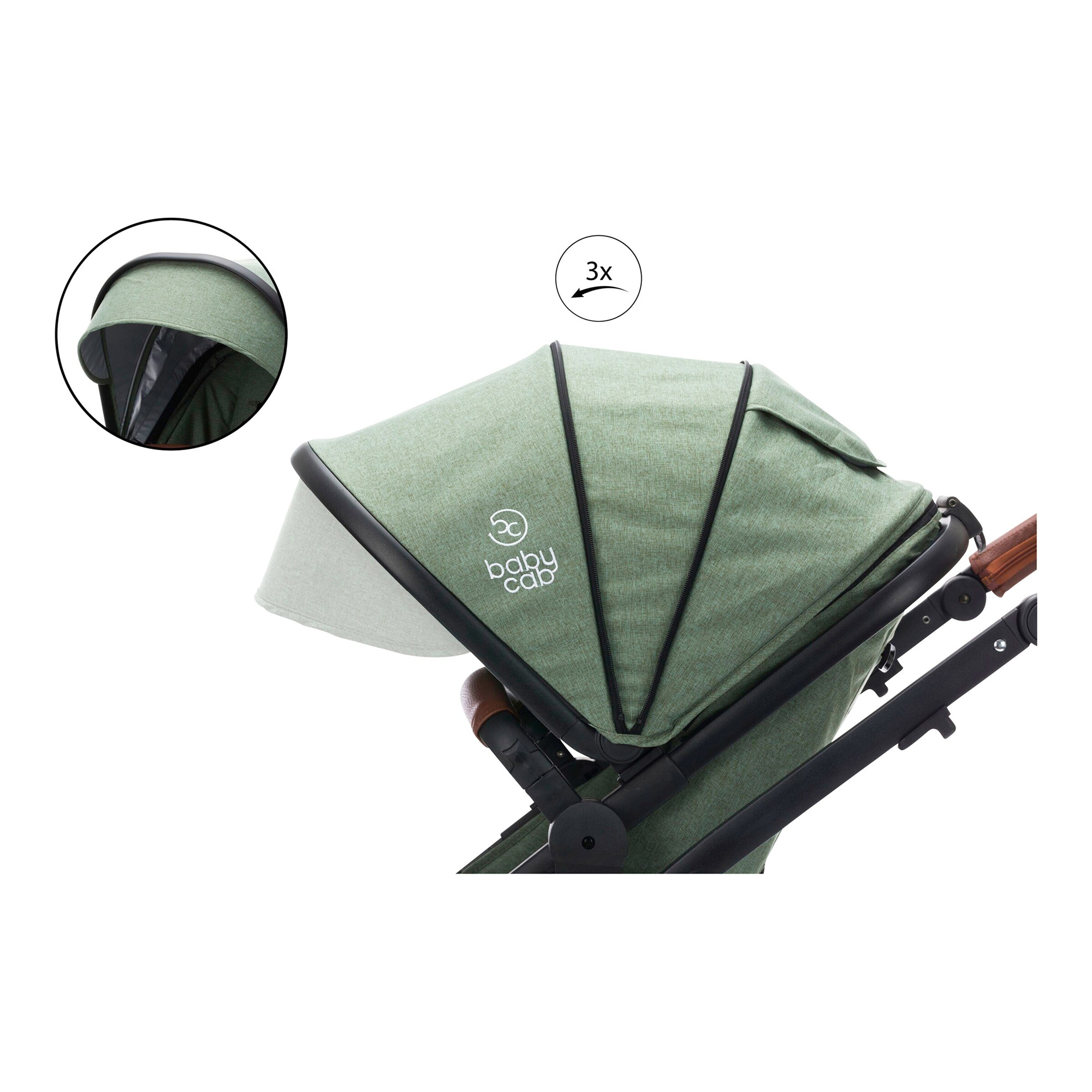 babycab Kombikinderwagen Stockholm Trio-Set (2024) inkl. i-Size Babyschale und Wickeltasche forest green