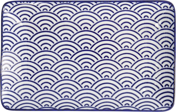 Tokyo Design Studio Nippon Blue Plate Rect 21x13. 5 Wave Blue/white