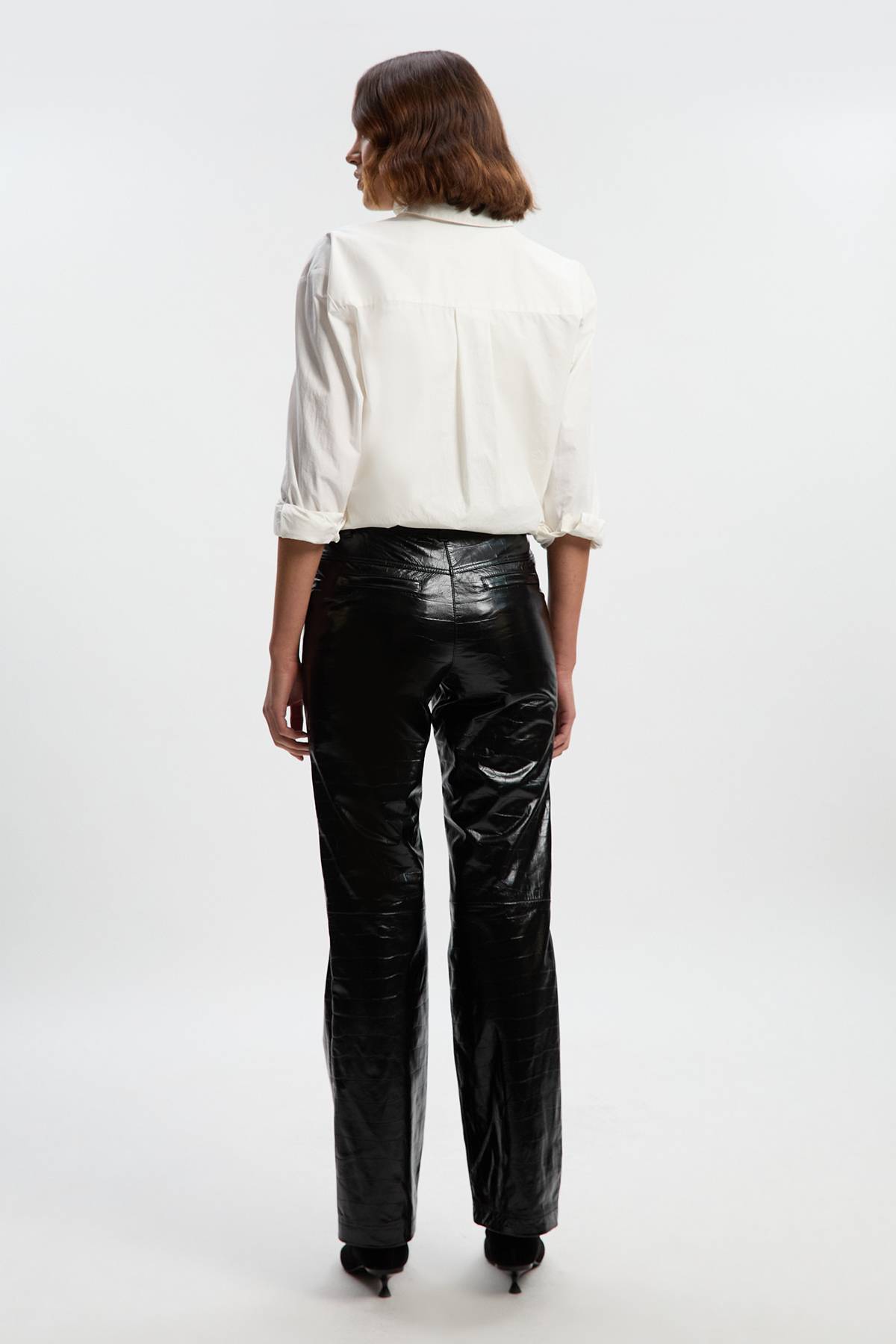 KarenMillen Pantalon Droit en Cuir Effet Crocodile Brillant