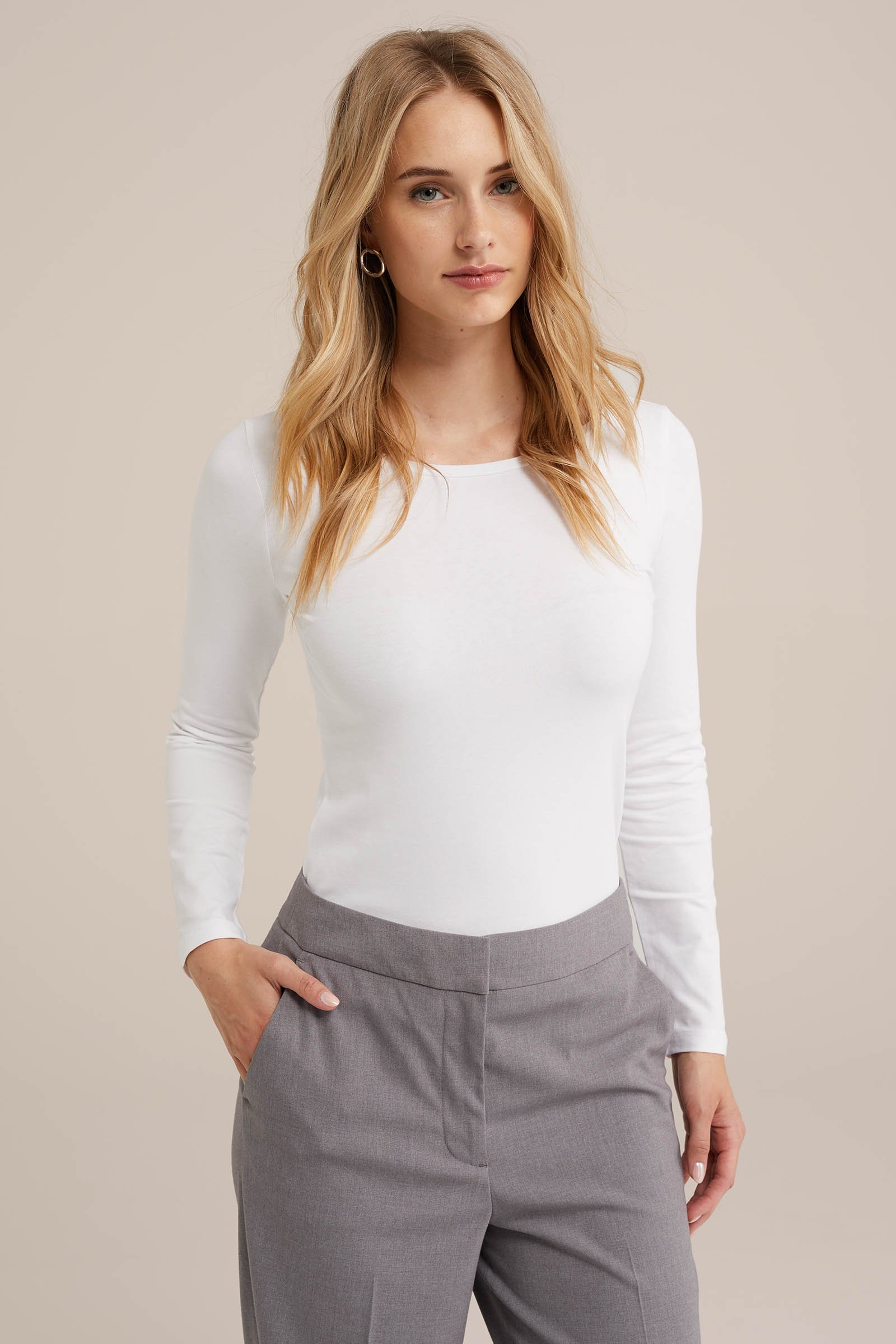 T-shirt van katoenmix WE Fashion Wit