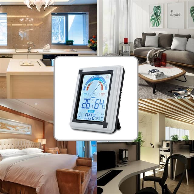 Termometer LCD Touch-termometer med ur (hvid)