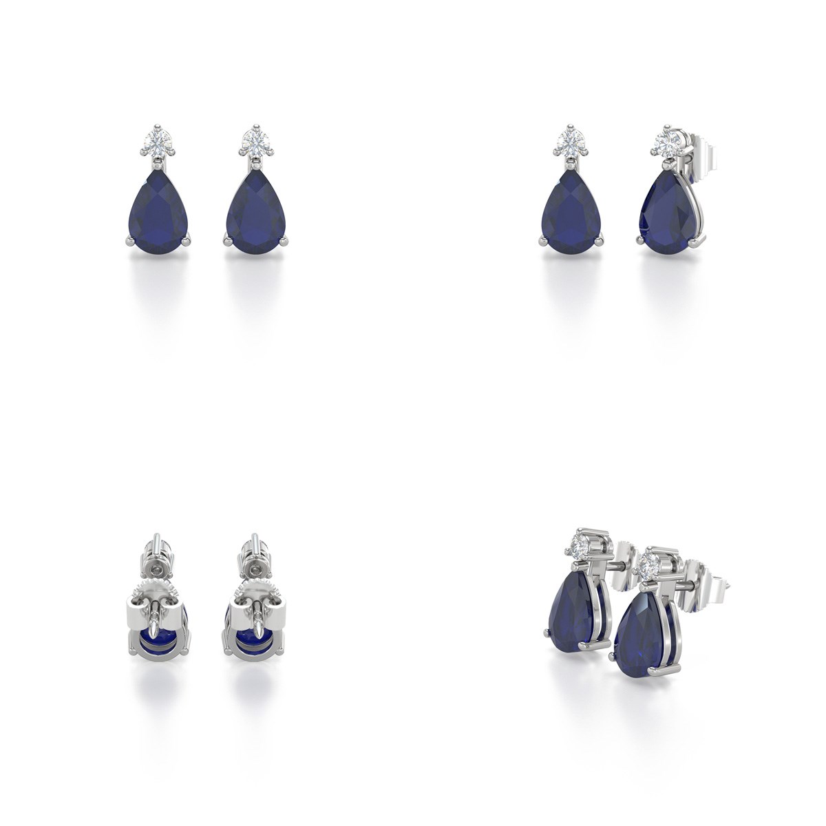 Boucles d'oreilles ADEN Saphir et Diamants sur Argent 925 1.15grs