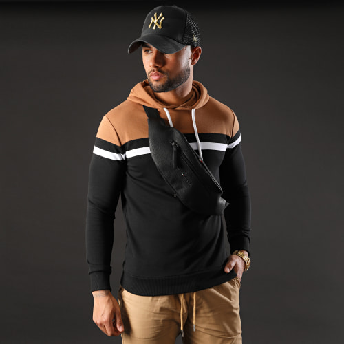 Sweat Capuche Slim Fit Tricolore 1273 Camel Blanc Noir