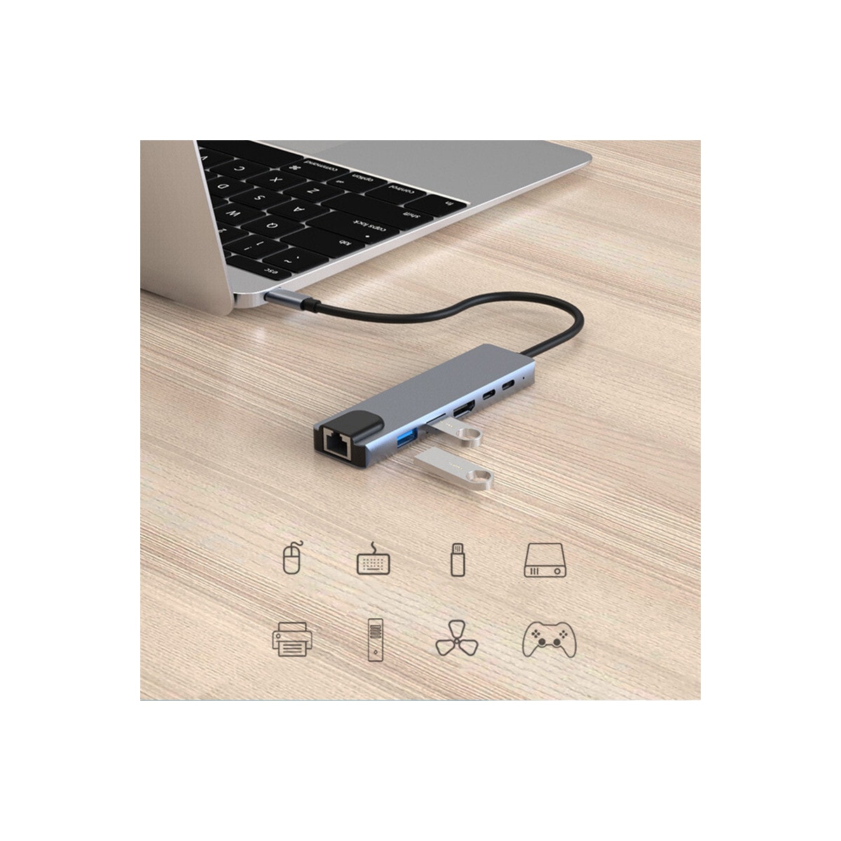 USB-C multiportadapter USB-A, USB-C, HDMI, RJ45 Grå