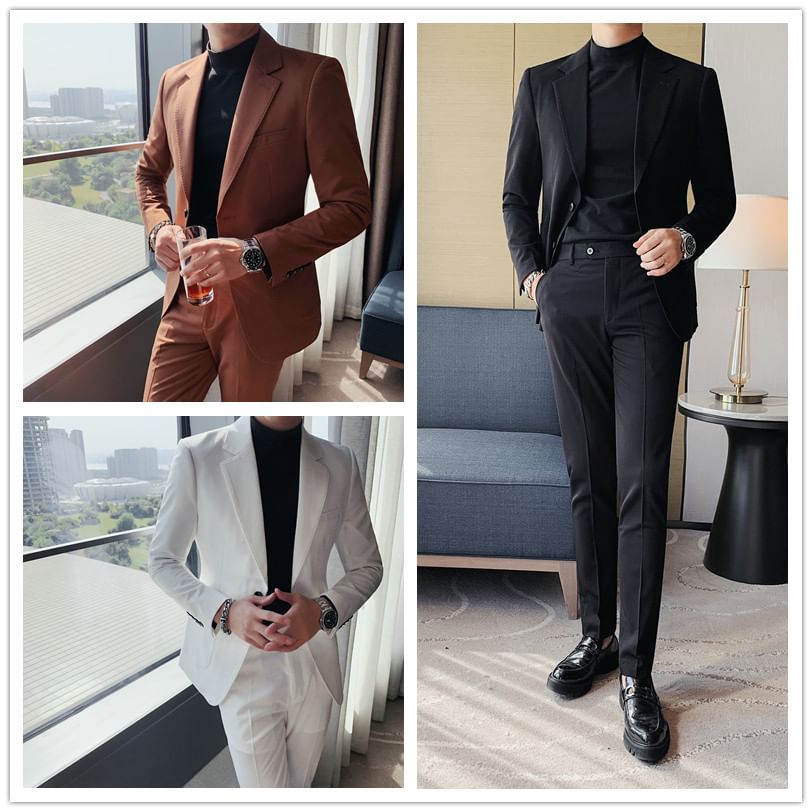 Blueforce - Effen blazer met één knoop / Hoge taille rechte broek / Set