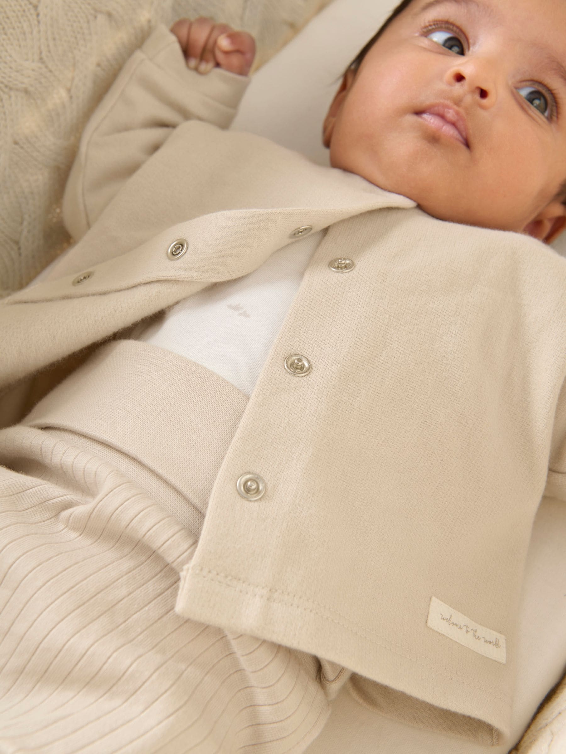 Bruin - Mamas & Papas 100% katoenen eendje set van bruine jerseyjas met rompertje en legging