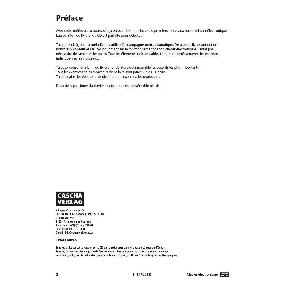 Cascha HH 1403 FR Clavier électr. - Apprendre rapide et facile