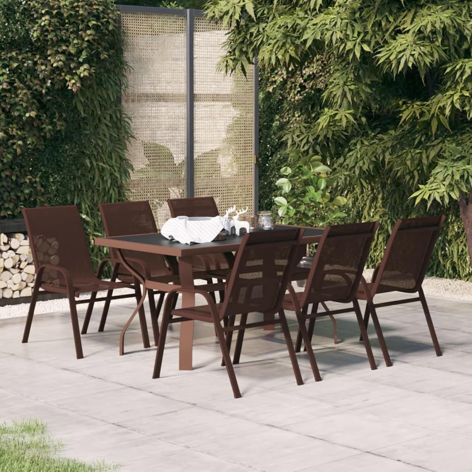 Tidyard Garten-Essgruppe, Robust, Platzsparend, 7-TLG., Braun und Schwarz, fürBalkon oder Terrasse