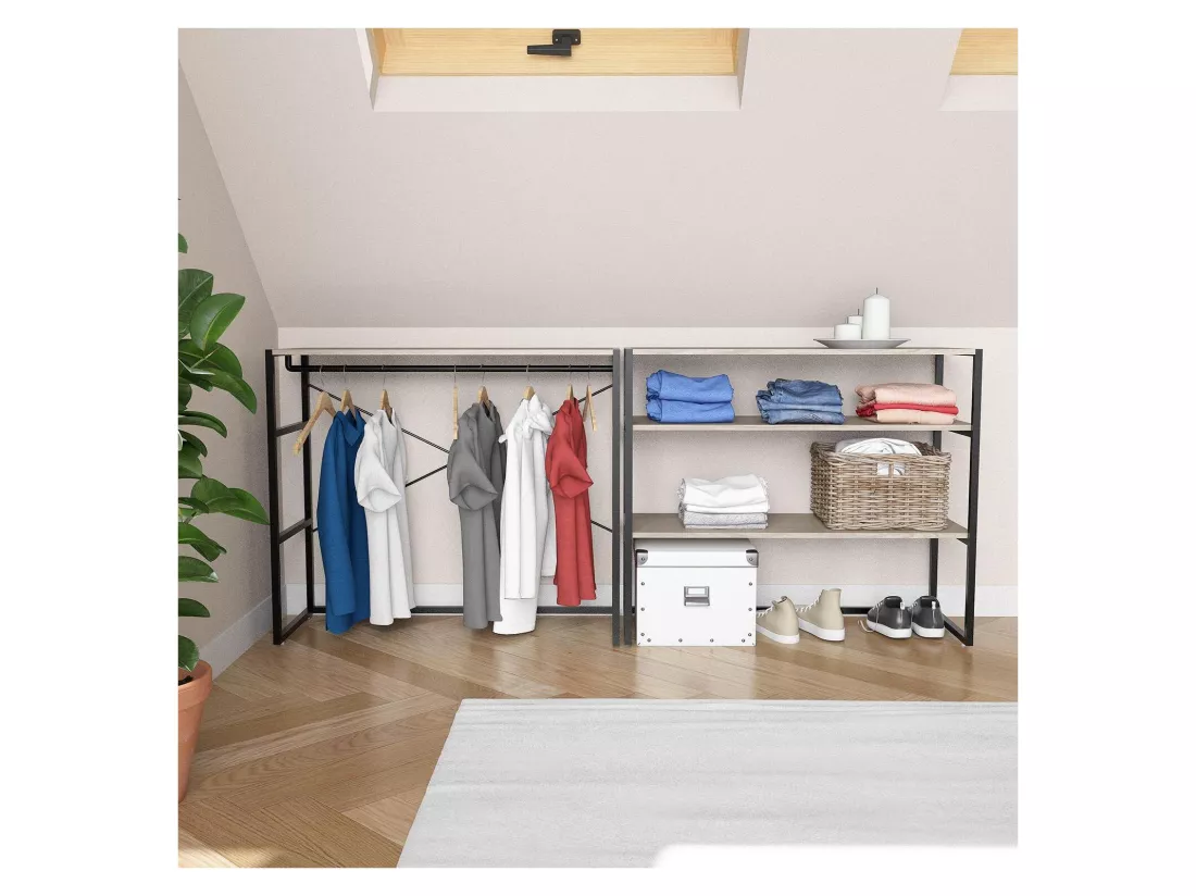 Portants vêtements sous combles modulables noirs - Lot de 2