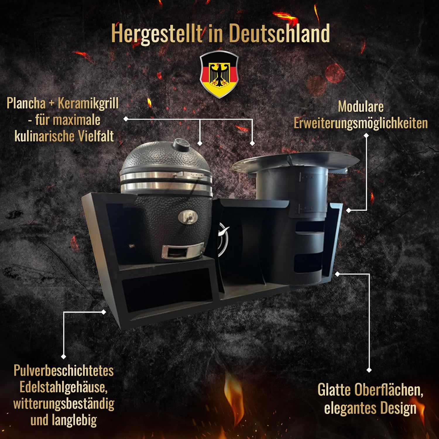 A. Weyck Tools Outdoorküche Avantgarde Monolith – Premium BBQ Outdoor Küche mit Keramikgrill & Feuerplatte - Modulare Gartenküche mit Multifunktionstonne, #2026