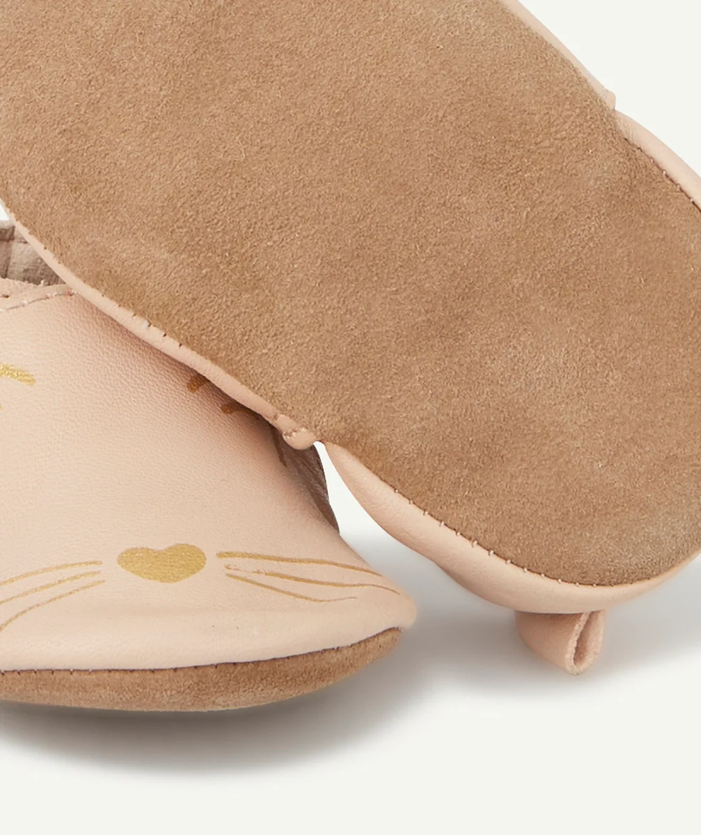 ROBEEZLES CHAUSSONS EN TANNAGE VÉGÉTAL ROSE PÂLE AVEC CHATS
