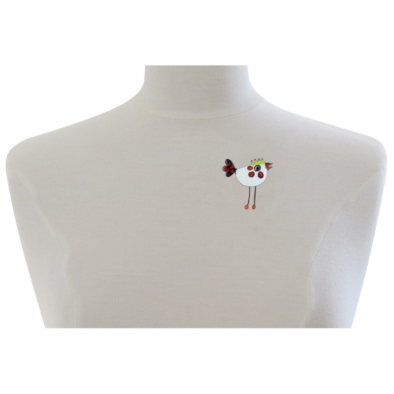 Broche Poule Émaillée Blanche Queue à Pois