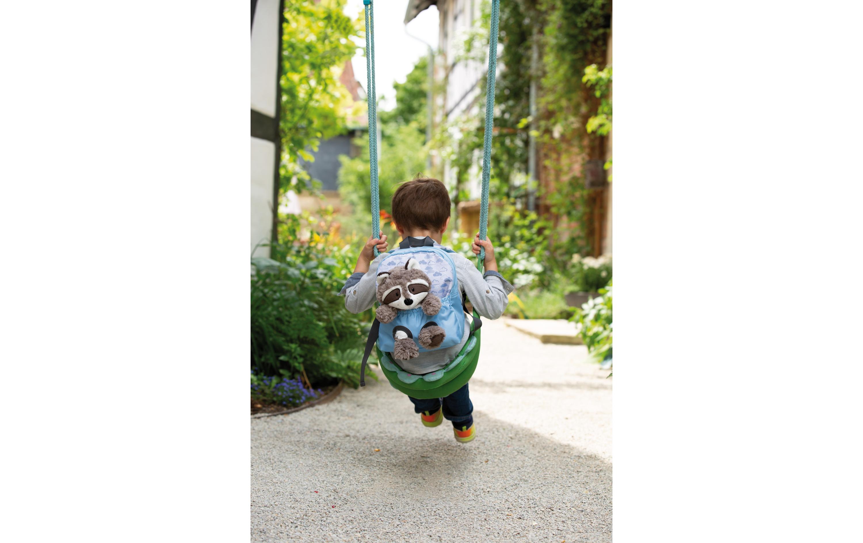 Rucksack hellblau mit WaschbärKindergartenrucksack mit flauschigem Plüsch