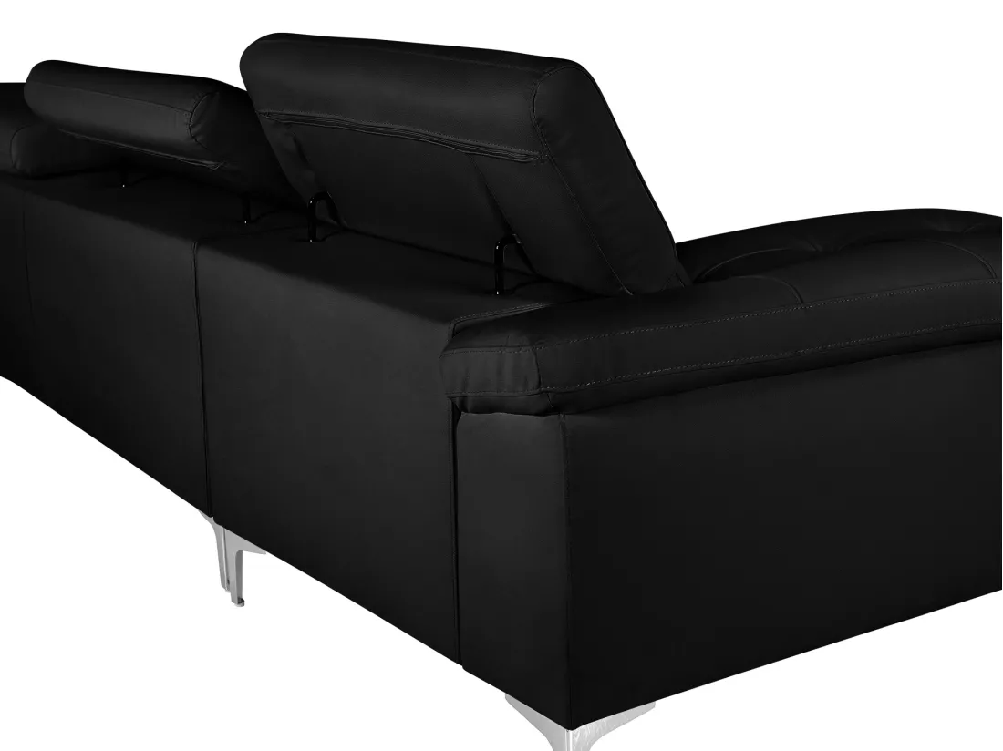 Canapé d'angle en cuir SOLANGE - Noir - Angle droit
