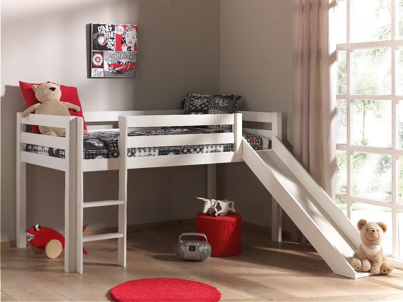 LUCEVI - Pino Halfhoogslaper met Glijbaan 90x200cm - Wit - H115CM
