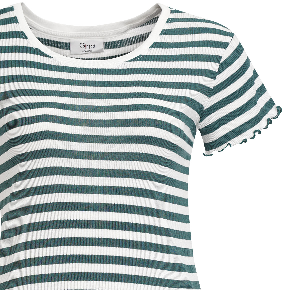Gina Damen T-Shirt mit Streifen dunkelgrün / weiss