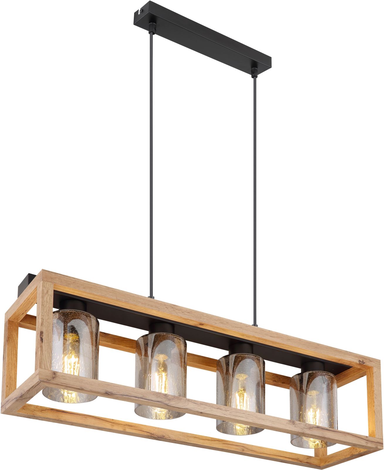 Hängeleuchte - schwarz-holzfarben-rauchfarben - 120 cm - 4-flammig