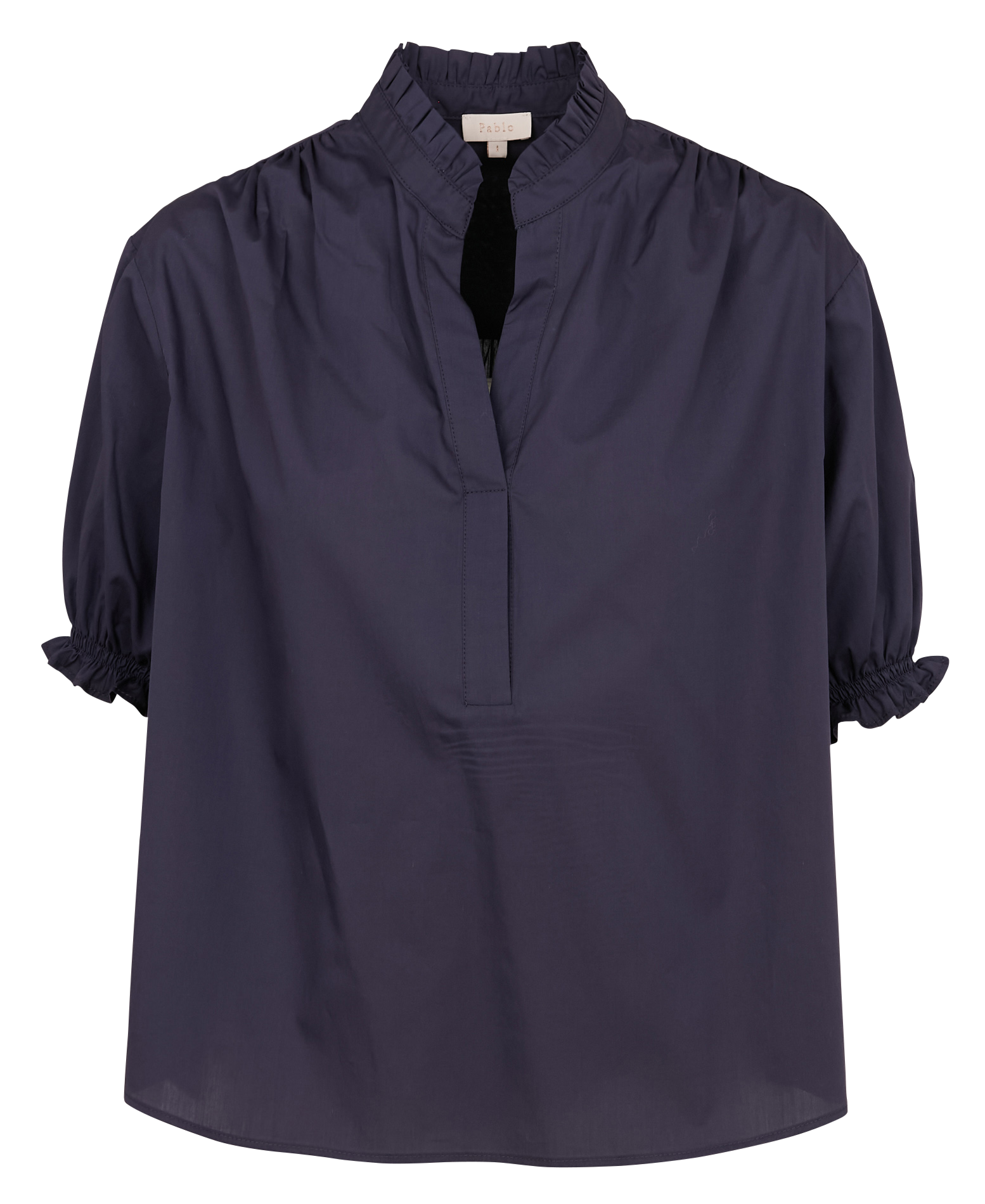 ARMEN - Blouse col rond en coton | Bleu