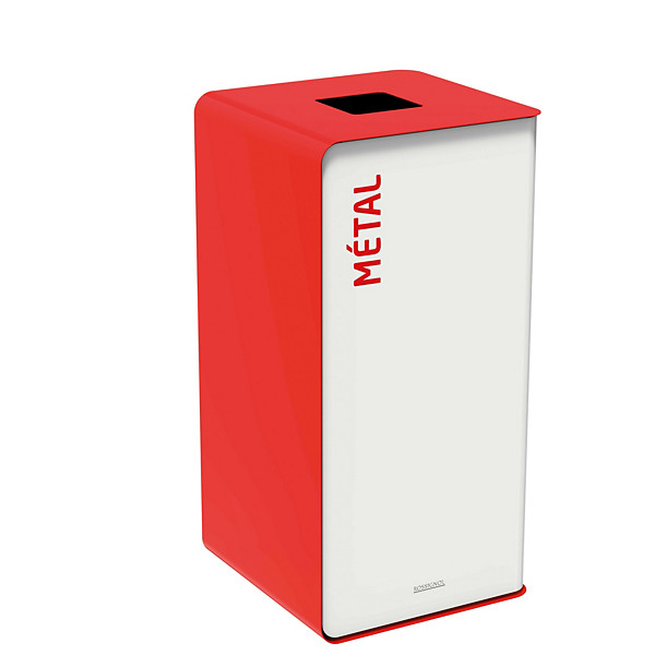 ROSSIGNOL Borne de tri selectif 75 L sans serrure - support sac - cubatri - tri metal - blanc / rouge signalisation