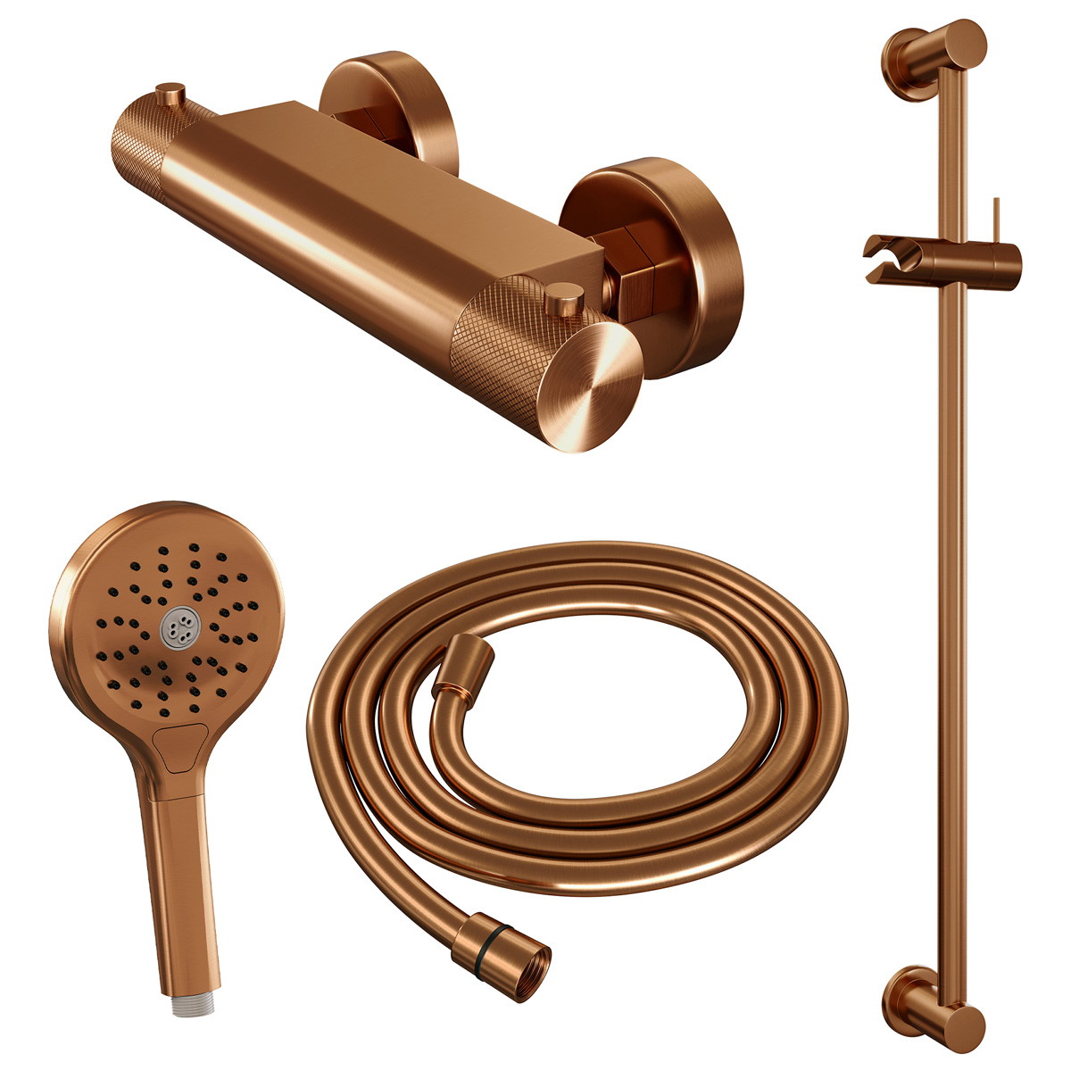 Brauer Copper Carving thermostatische douchekraan met glijstang en 3 standen handdouche geborsteld koper PVD