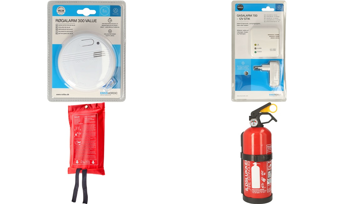 Sikkerhedspakke Brand/røg/gas med 1kg pulverslukker